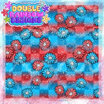 red blue daisies