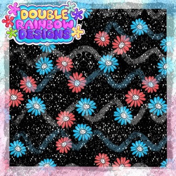 red blue daisies